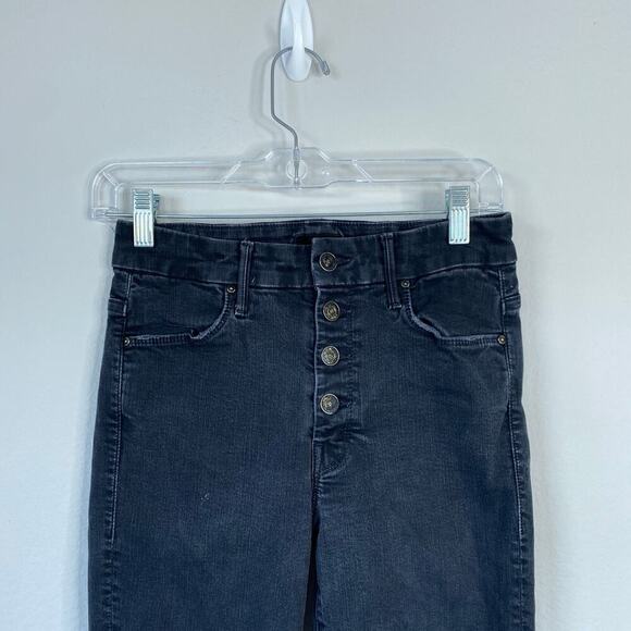 MOTHER The Pixie Ankle Fray Jeans in Not Guilty Washed Black Size 27 Button Fly - Picture 4 of 14